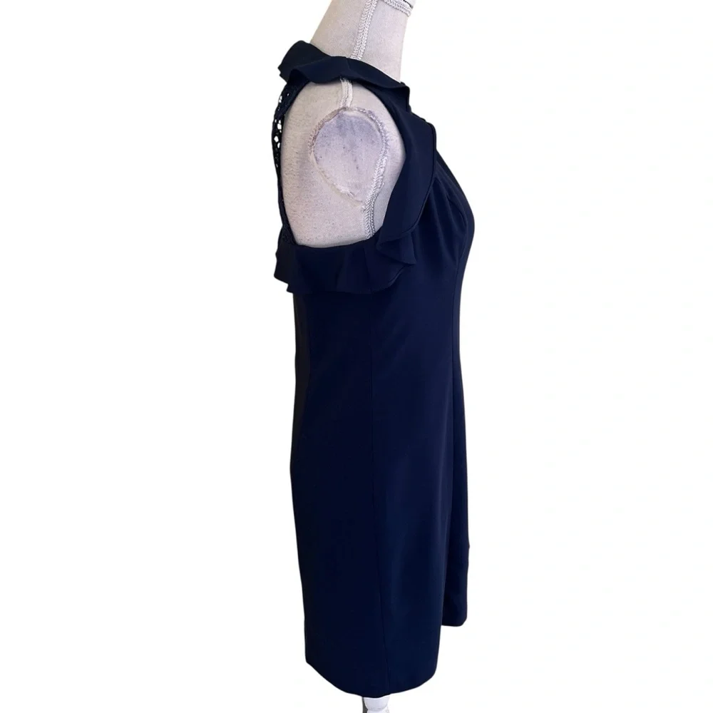 Lilly Pulitzer Navy BlueCrepe Sleeveless Flounce Lace Yoke Britnee Dress 6 - Picture 6 of 12